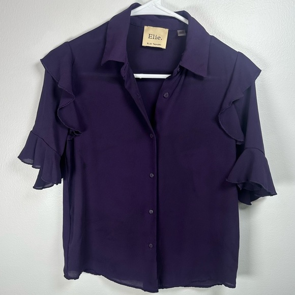 Elie Tahari Purple Flutter Sleeve Blouse - Picture 1 of 7